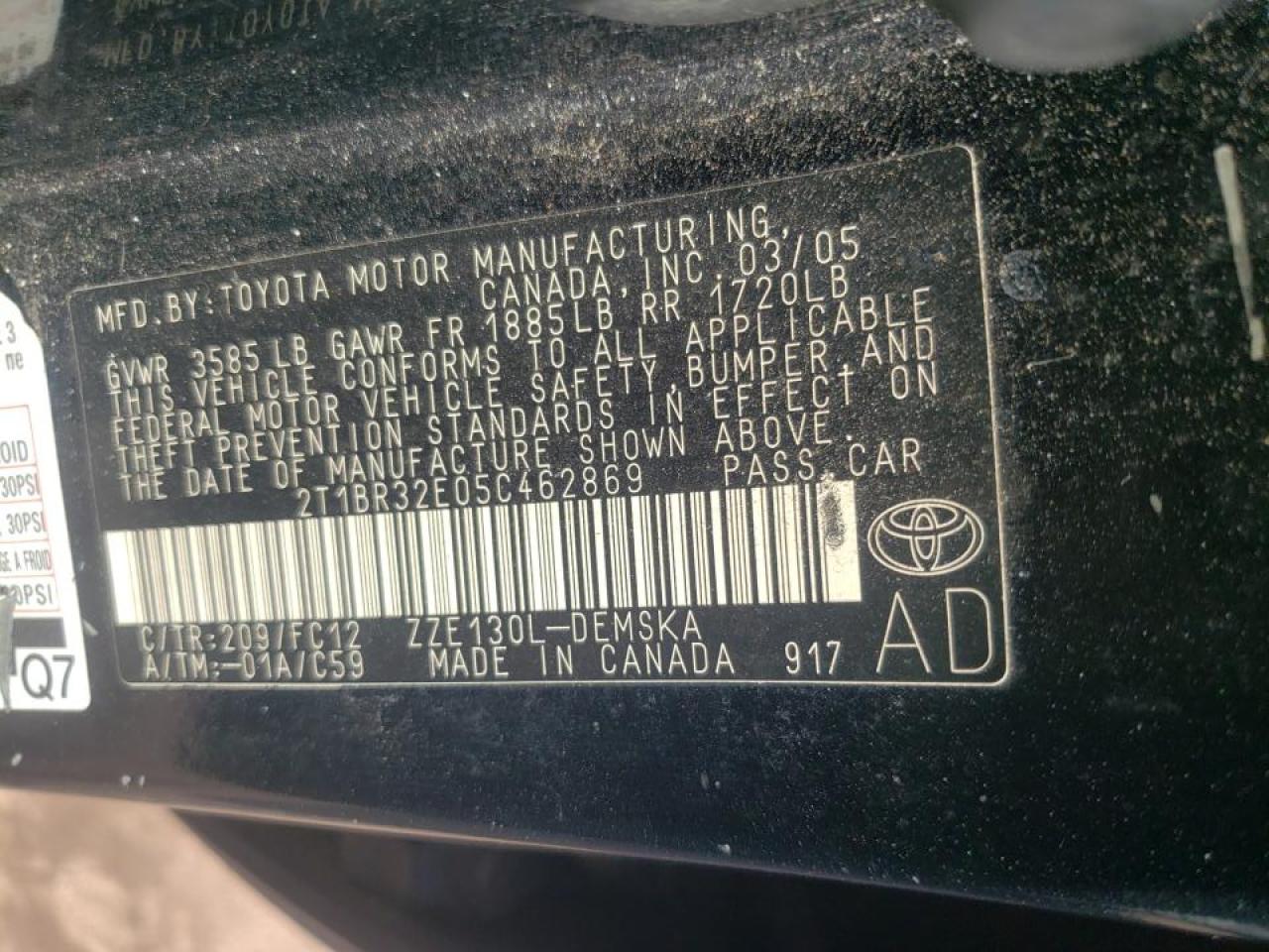 Фото 10 с аукциона – 2005 TOYOTA COROLLA CE с VIN 2T1BR32E05C462869