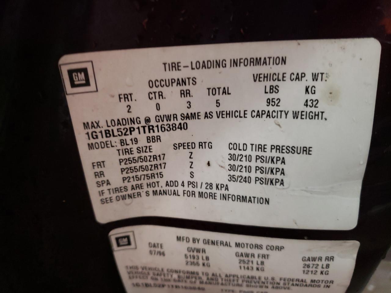 Photo 10 from auction – 1996 CHEVROLET CAPRICE with VIN 1G1BL52P1TR163840