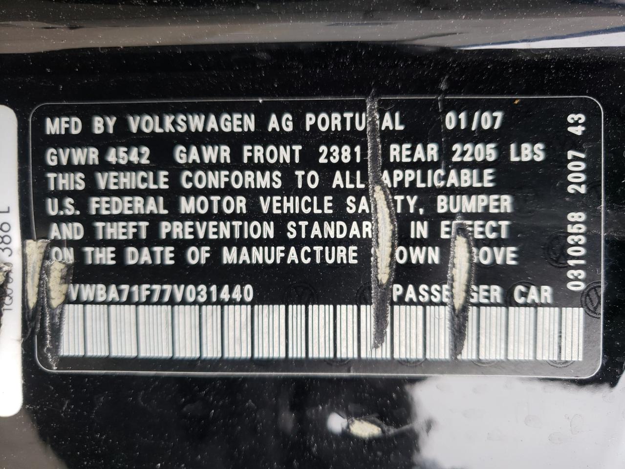 Zdjęcie 11 z aukcji – 2007 VOLKSWAGEN EOS 2.0T z VIN WVWBA71F77V031440