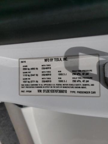 Photo 10 from auction – 2019 TESLA MODEL 3 with VIN 5YJ3E1EB7KF366010
