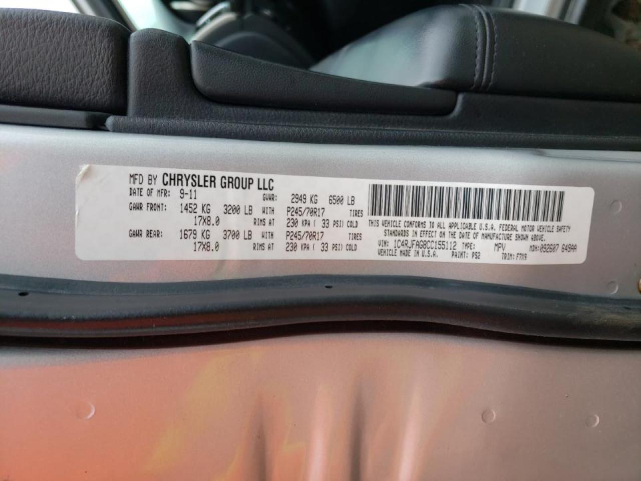 Photo 10 from auction – 2012 JEEP GRAND CHER with VIN 1C4RJFAG8CC155112