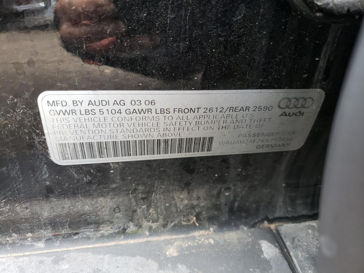 Photo 10 from auction – 2006 AUDI A6 3.2 with VIN WAUAH74F26N157459