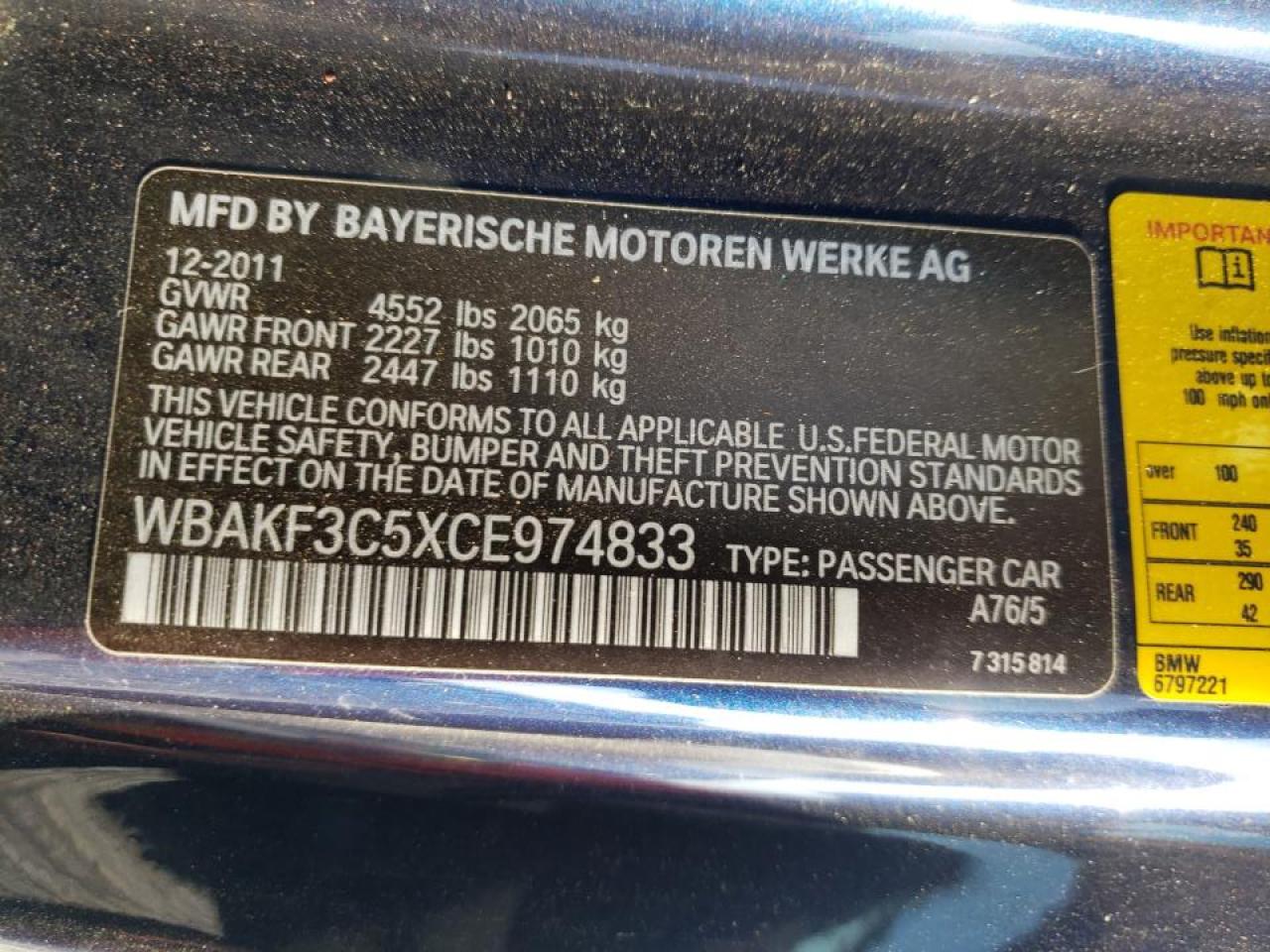 Photo 10 from auction – 2012 BMW 328 XI with VIN WBAKF3C5XCE974833