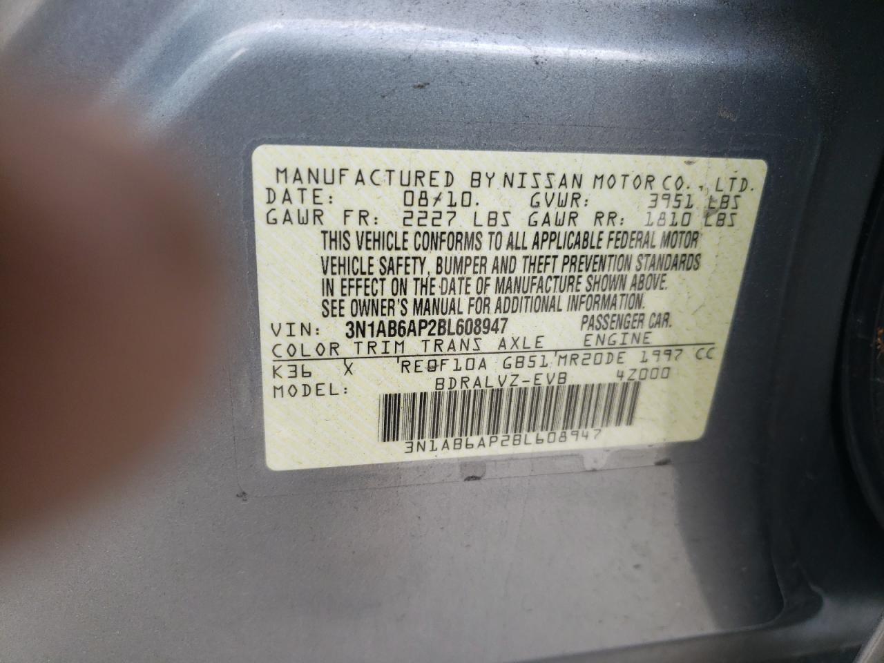 Photo 10 from auction – 2011 NISSAN SENTRA 2.0 with VIN 3N1AB6AP2BL608947