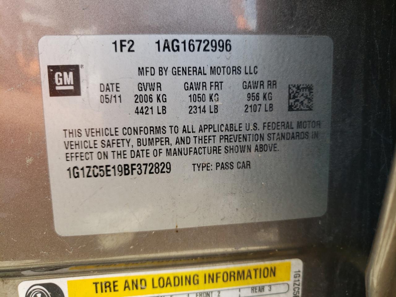 Photo 10 from auction – 2011 CHEVROLET MALIBU 1LT with VIN 1G1ZC5E19BF372829