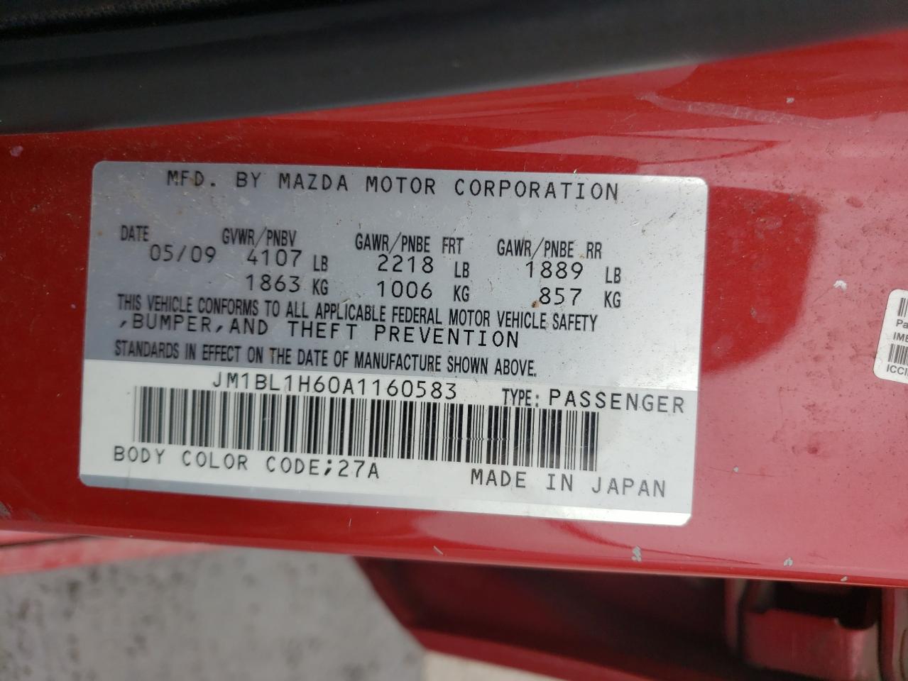 Photo 10 from auction – 2010 MAZDA 3 S with VIN JM1BL1H60A1160583