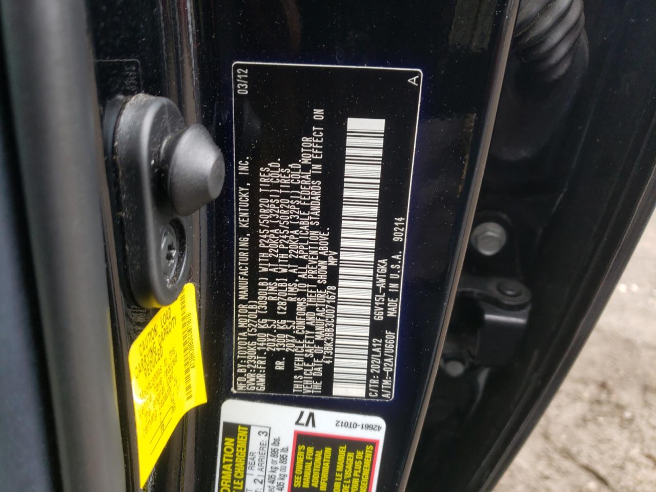Photo 10 from auction – 2012 TOYOTA VENZA LE with VIN 4T3BK3BB3CU071678