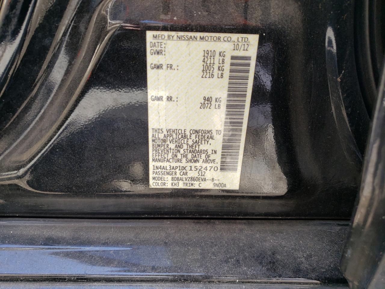 Photo 10 from auction – 2013 NISSAN ALTIMA 2.5 with VIN 1N4AL3AP1DC152470
