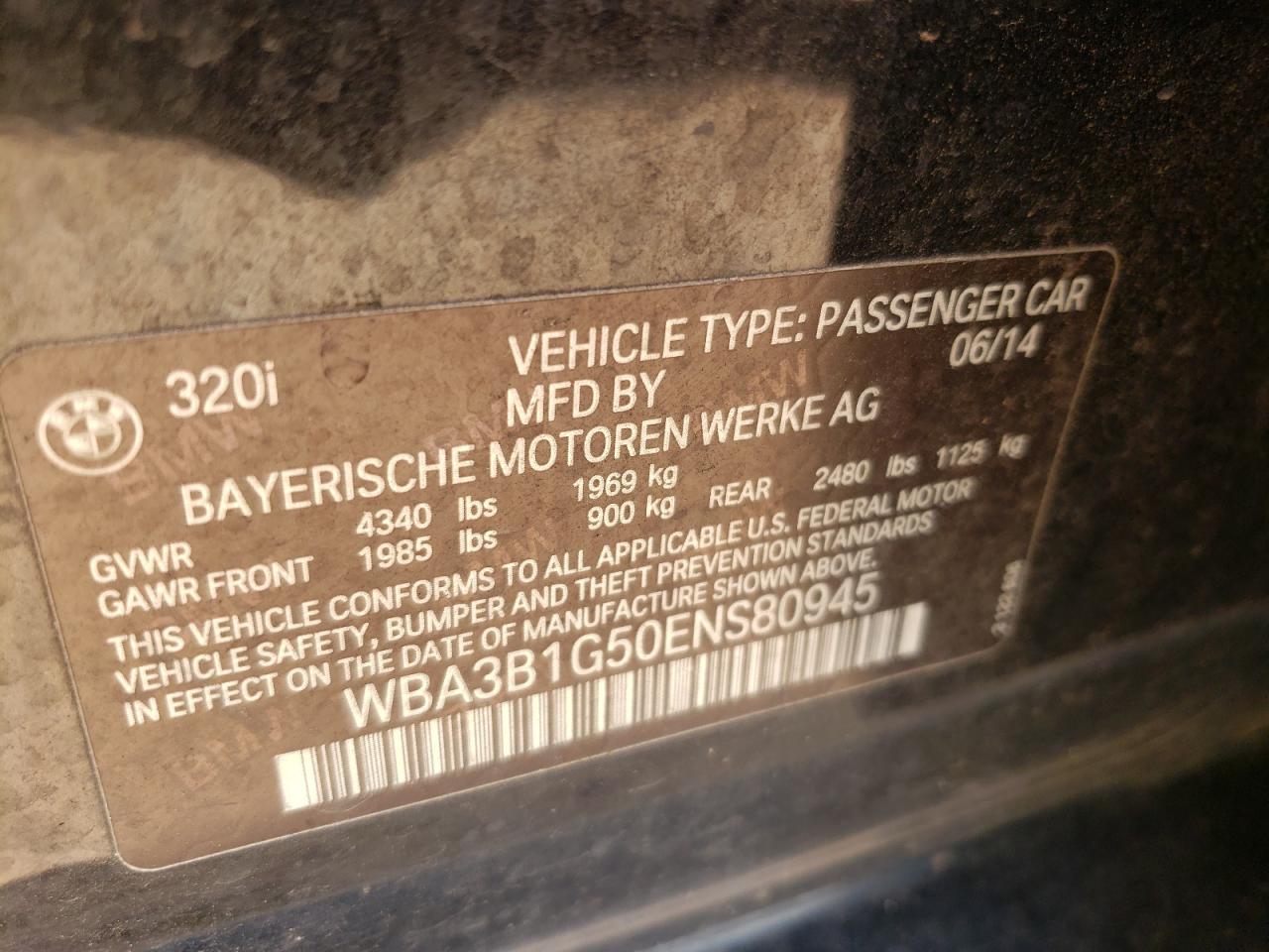 Photo 10 from auction – 2014 BMW 320 I with VIN WBA3B1G50ENS80945