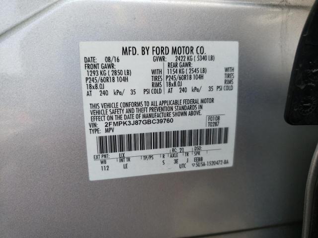 Photo 10 from auction – 2016 FORD EDGE SEL with VIN 2FMPK3J87GBC39760