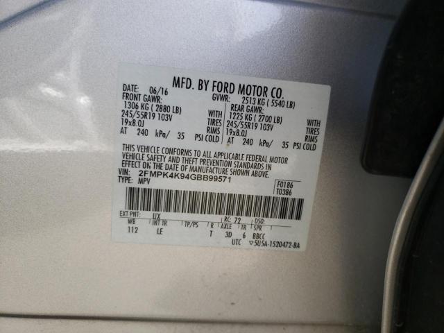 FORD EDGE TITAN 2016 with VIN 2FMPK4K94GBB99571 - Photo from auction