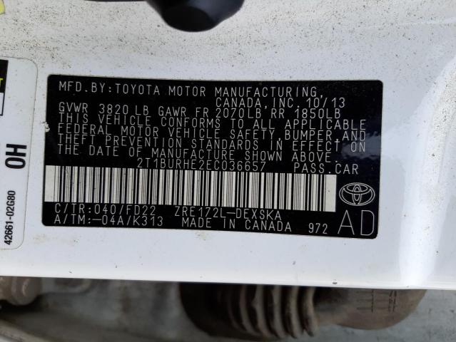 Photo 10 from auction – 2014 TOYOTA COROLLA L with VIN 2T1BURHE2EC036657
