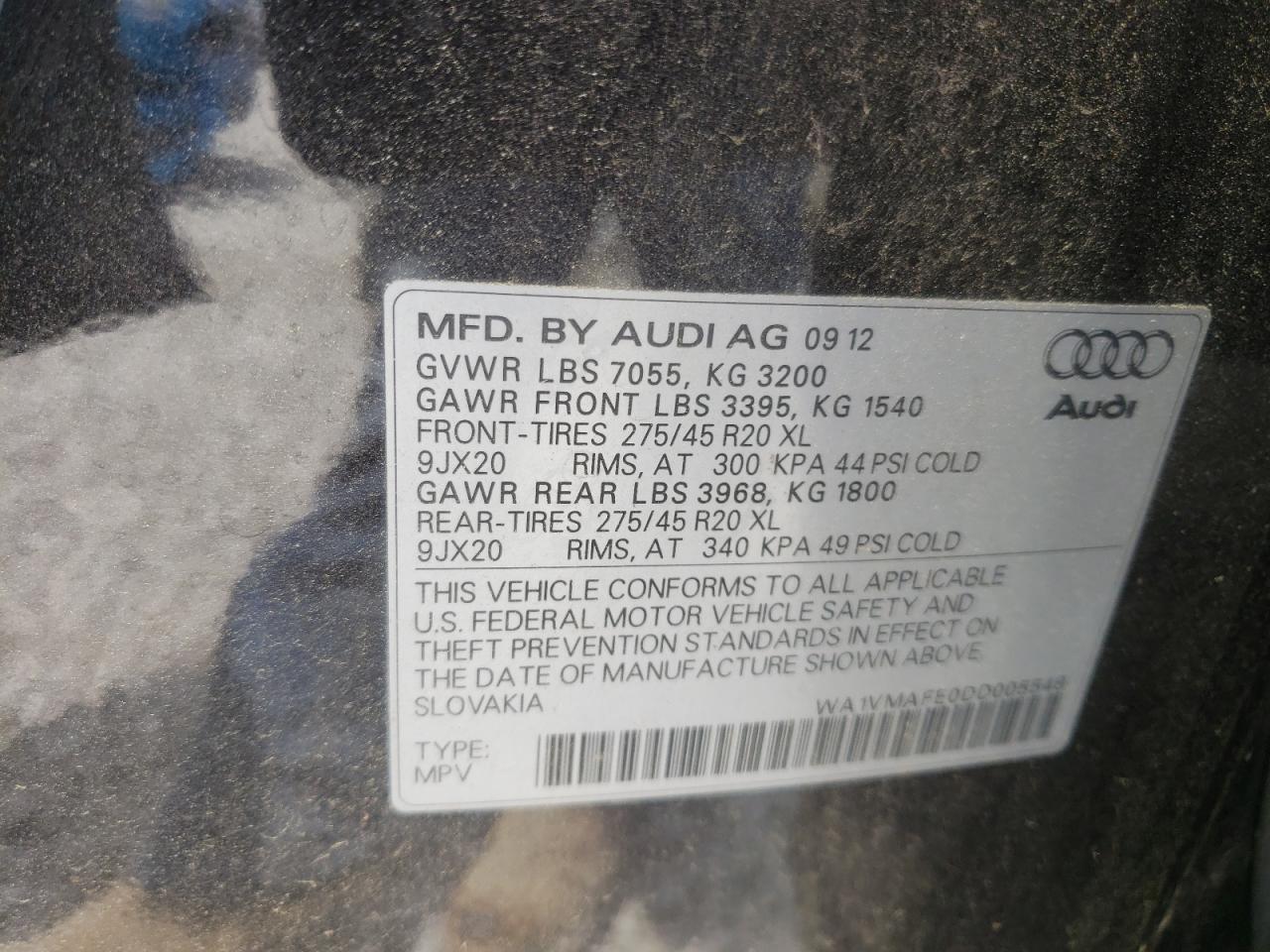 Photo 10 from auction – 2013 AUDI Q7 PRESTIG with VIN WA1VMAFE0DD005548