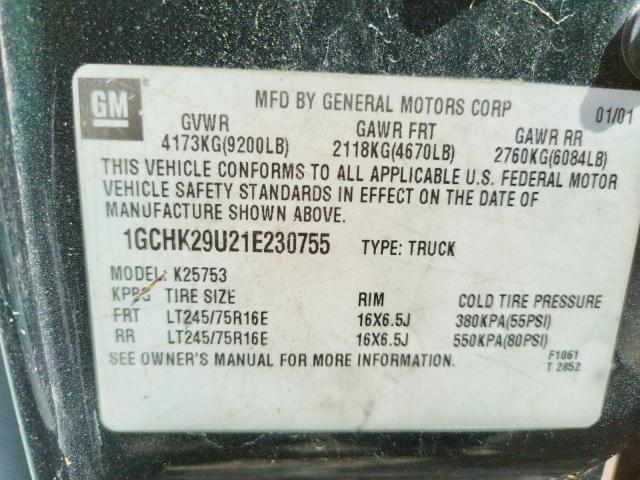 Photo 10 from auction – 2001 CHEVROLET SILVERADO with VIN 1GCHK29U21E230755