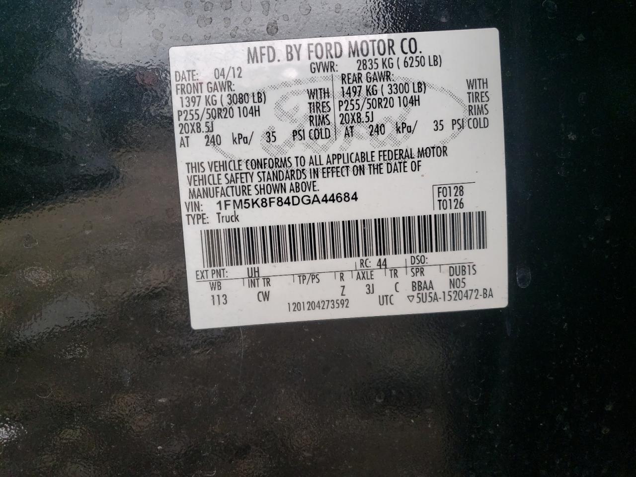 Photo 10 from auction – 2013 FORD EXPLORER L with VIN 1FM5K8F84DGA44684
