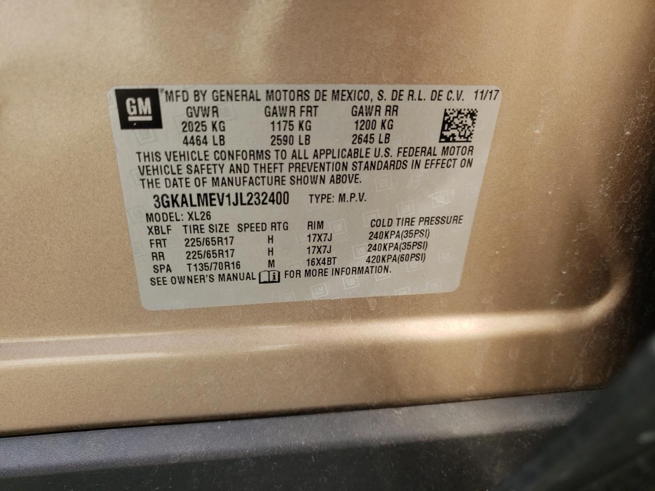 Photo 10 from auction – 2018 GMC TERRAIN SL with VIN 3GKALMEV1JL232400