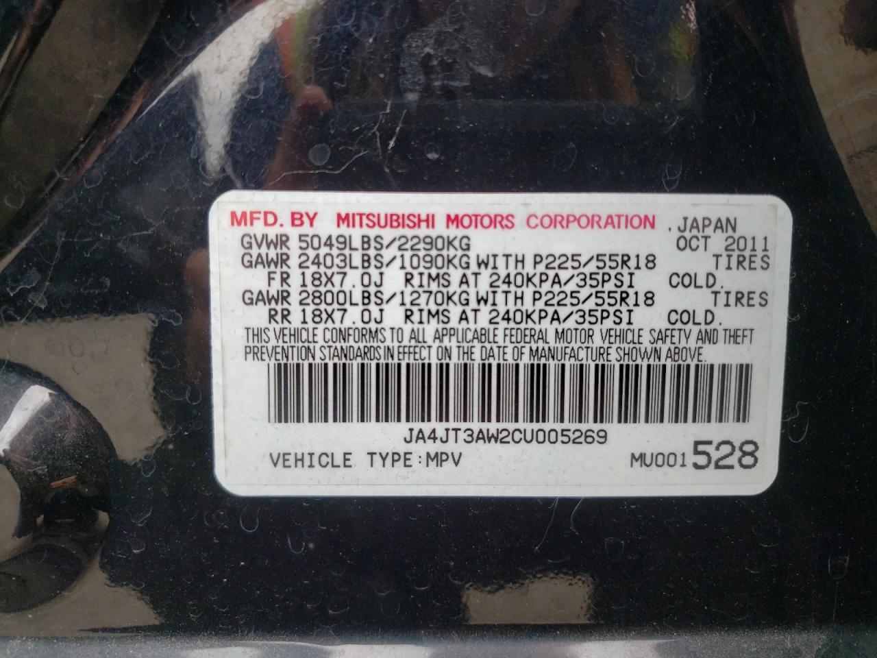 Photo 10 from auction – 2012 MITSUBISHI OUTLANDER with VIN JA4JT3AW2CU005269