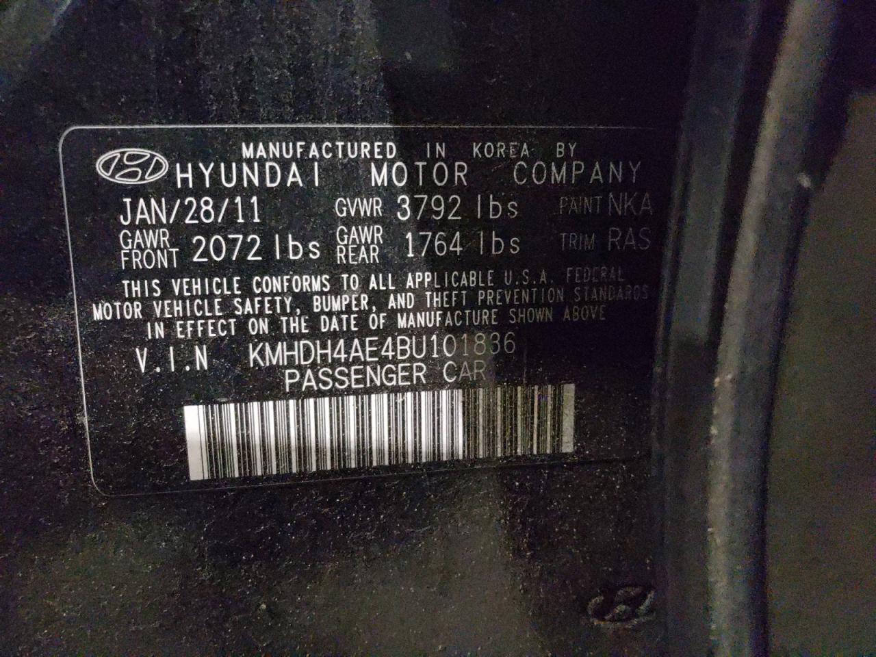 Photo 10 from auction – 2011 HYUNDAI ELANTRA GL with VIN KMHDH4AE4BU101836