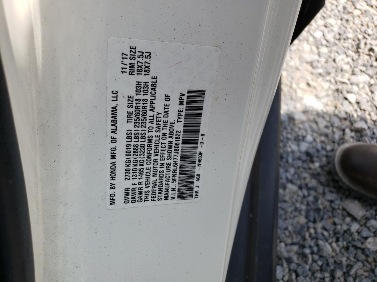 Photo 10 from auction – 2018 HONDA ODYSSEY EX with VIN 5FNRL6H77JB061822