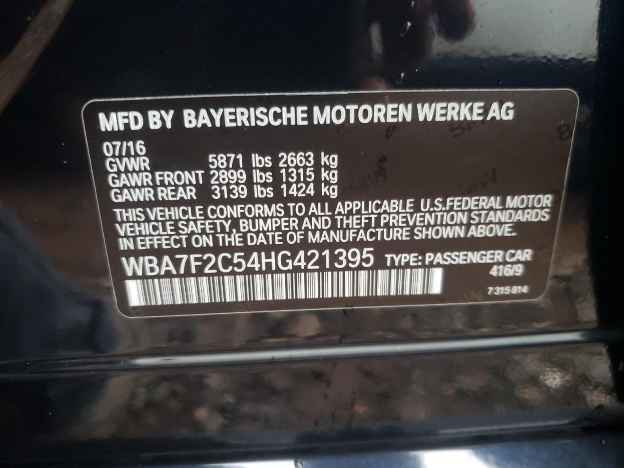 Photo 10 from auction – 2017 BMW 750 XI with VIN WBA7F2C54HG421395