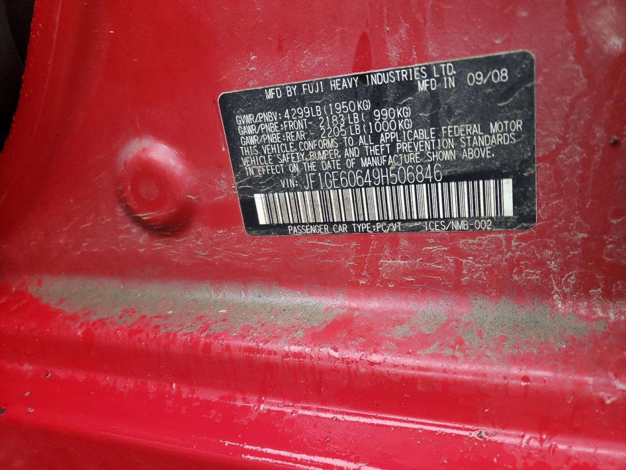 Photo 10 from auction – 2009 SUBARU IMPREZA 2. with VIN JF1GE60649H506846