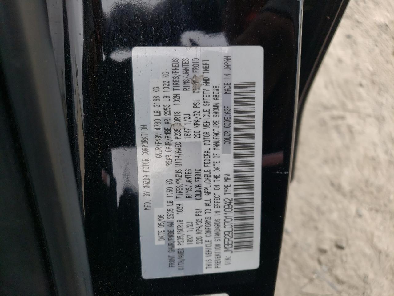 Photo 10 from auction – 2007 MAZDA CX-7 with VIN JM3ER29L070110942