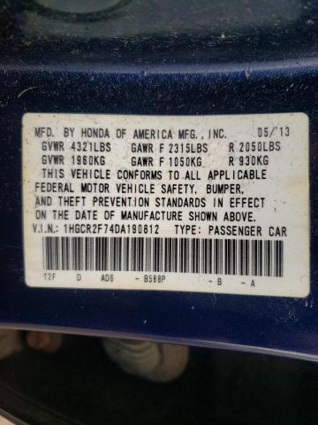 Photo 10 from auction – 2013 HONDA ACCORD EX with VIN 1HGCR2F74DA190812