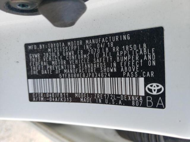 Photo 10 from auction – 2018 TOYOTA COROLLA L with VIN 5YFBURHE8JP834624