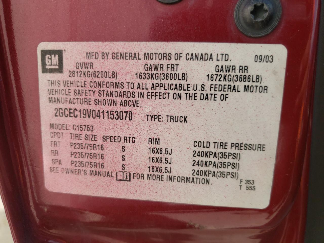 Photo 10 from auction – 2004 CHEVROLET SILVERADO with VIN 2GCEC19V041153070