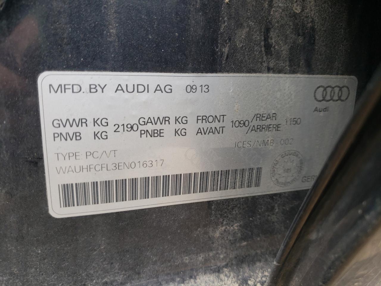 Photo 10 from auction – 2014 AUDI A4 PREMIUM with VIN WAUHFCFL3EN016317