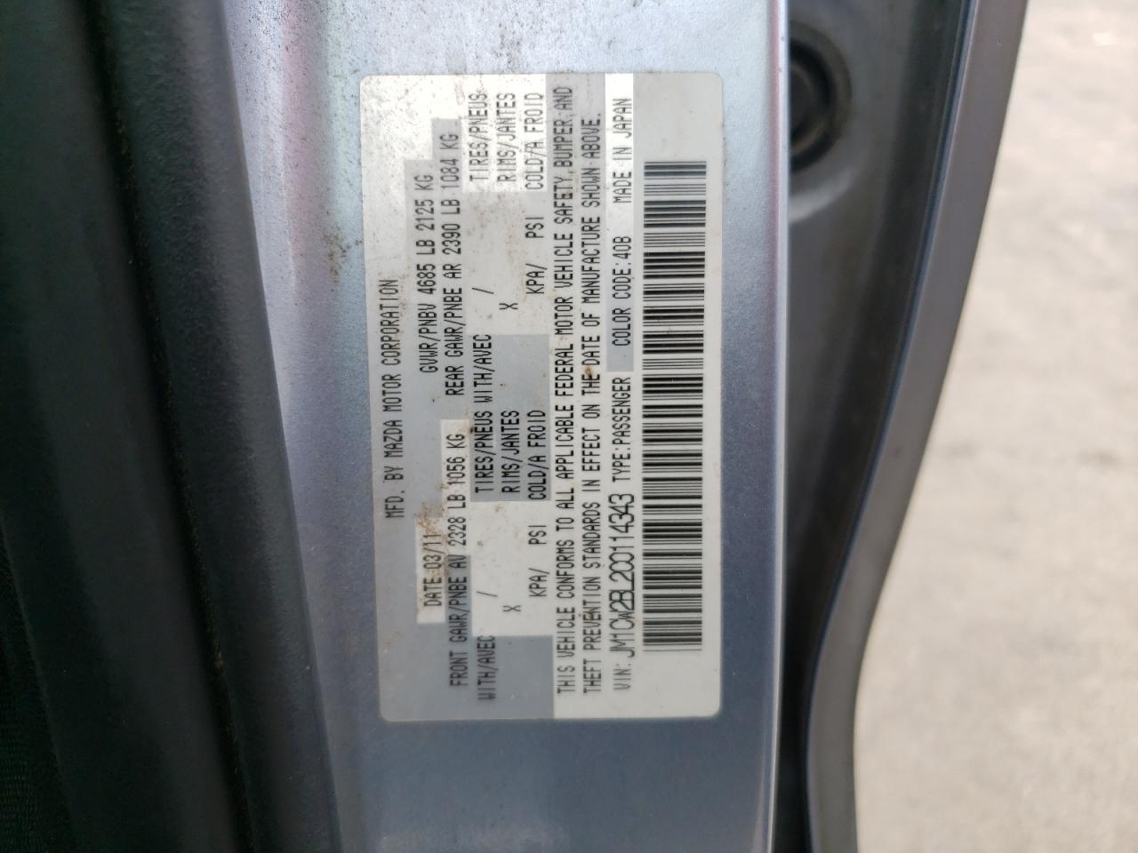 Photo 10 from auction – 2012 MAZDA 5 with VIN JM1CW2BL2C0114343