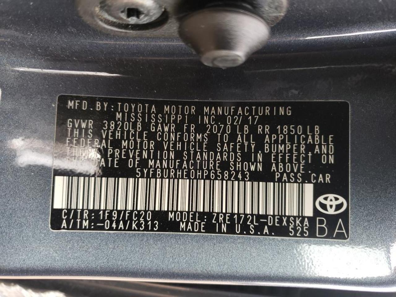 Photo 10 from auction – 2017 TOYOTA COROLLA L with VIN 5YFBURHE0HP658243
