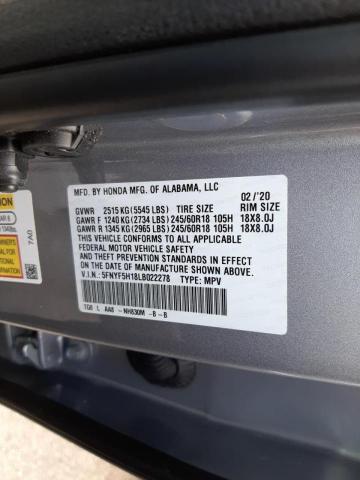 Photo 10 from auction – 2020 HONDA PILOT LX with VIN 5FNYF5H18LB022278