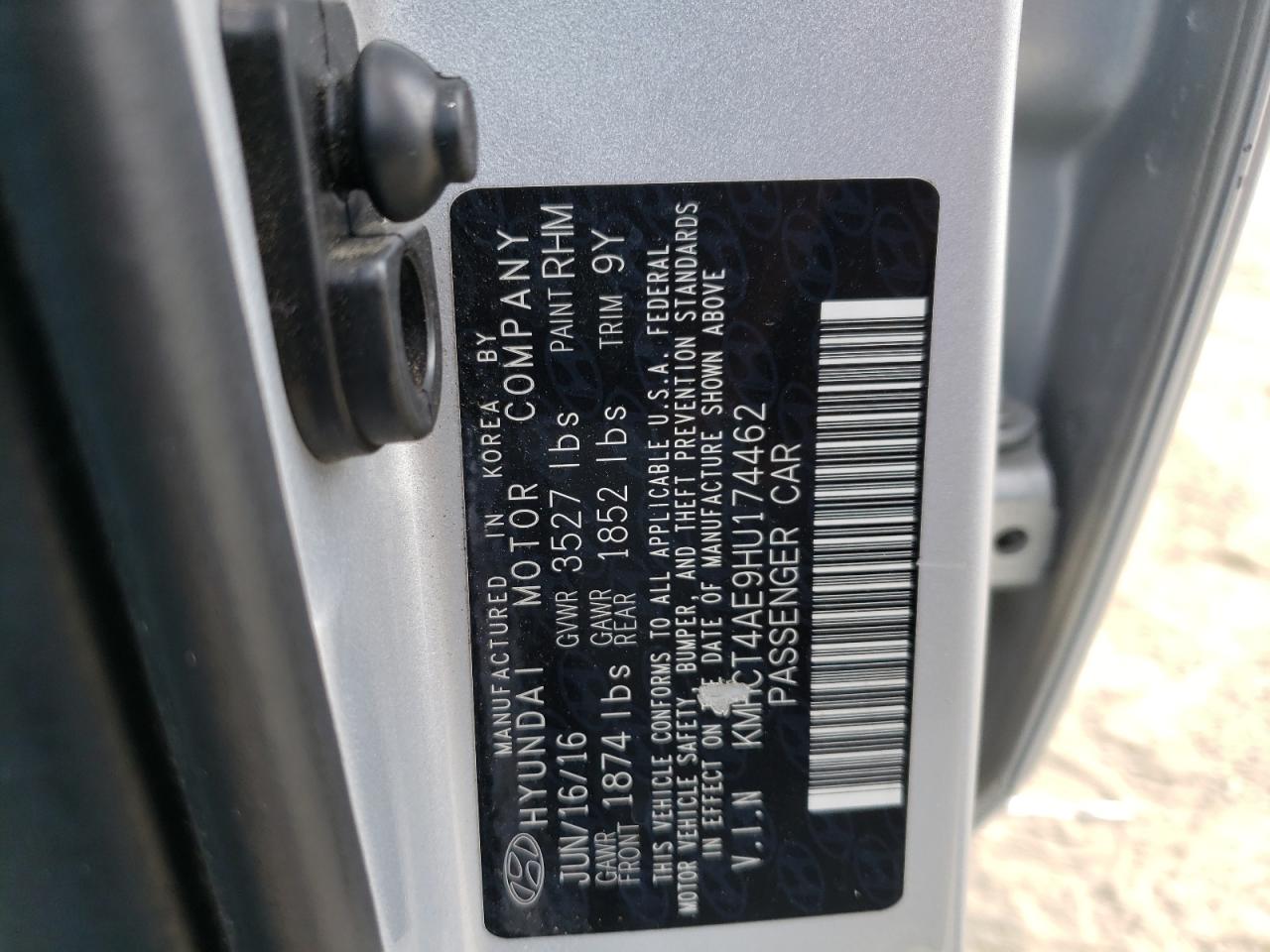 Photo 10 from auction – 2017 HYUNDAI ACCENT SE with VIN KMHCT4AE9HU174462