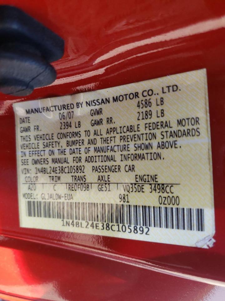 Photo 10 from auction – 2008 NISSAN ALTIMA 3.5 with VIN 1N4BL24E38C105892