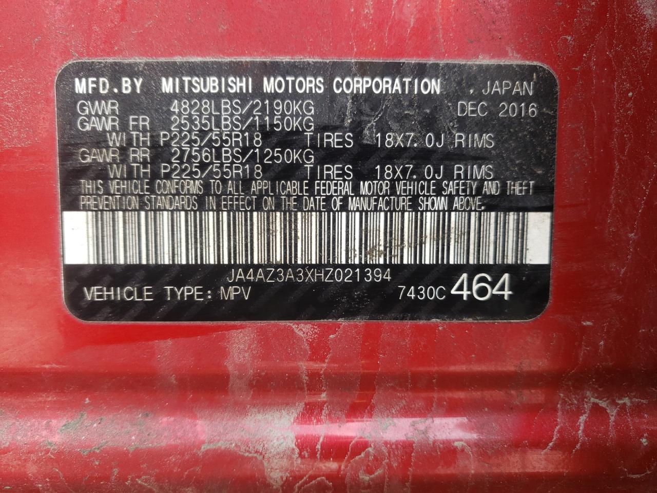 Photo 10 from auction – 2017 MITSUBISHI OUTLANDER with VIN JA4AZ3A3XHZ021394