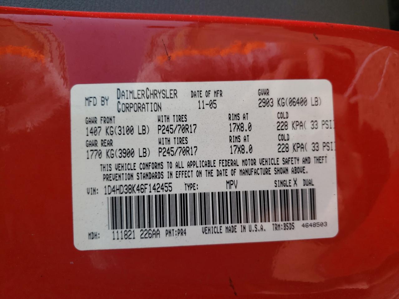 Photo 10 from auction – 2006 DODGE DURANGO SX with VIN 1D4HD38K46F142455
