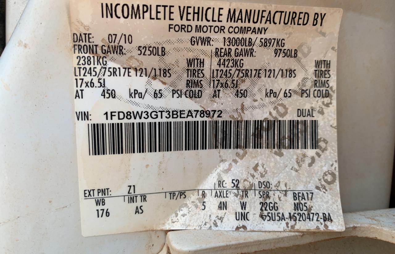 Photo 10 from auction – 2011 FORD F350 SUPER with VIN 1FD8W3GT3BEA78972