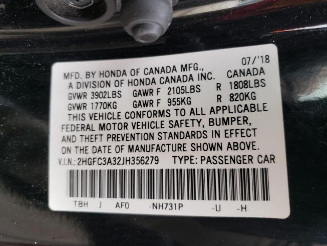 Photo 1 from auction – 2018 HONDA CIVIC EX with VIN 2HGFC3A32JH356279