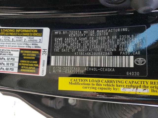 Photo 10 from auction – 2009 TOYOTA CAMRY BASE with VIN 4T1BE46K39U882941