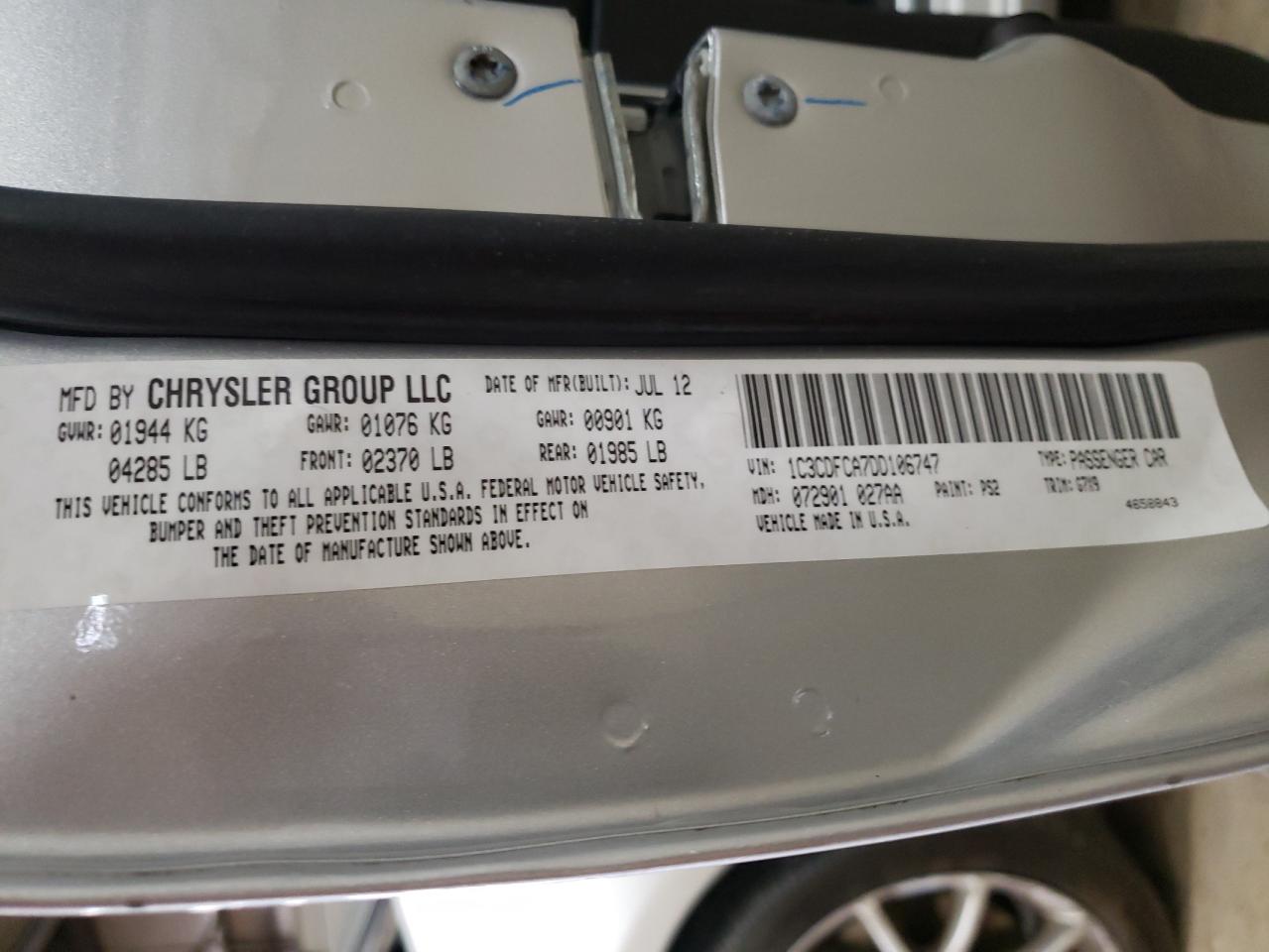 Photo 10 from auction – 2013 DODGE DART with VIN 1C3CDFCA7DD106747