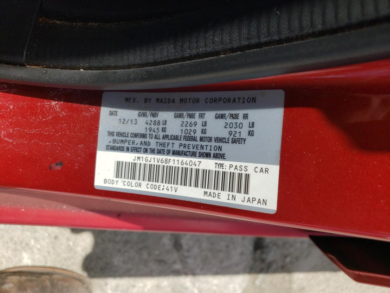 Photo 10 from auction – 2015 MAZDA 6 TOURING with VIN JM1GJ1V68F1164047