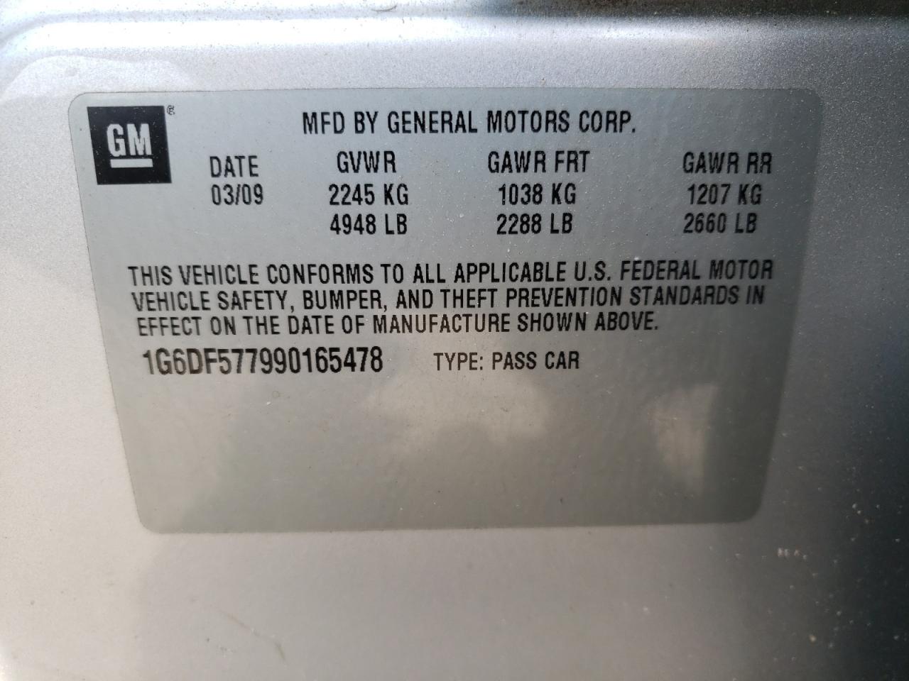 Photo 10 from auction – 2009 CADILLAC CTS with VIN 1G6DF577990165478