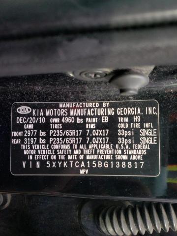 Photo 10 from auction – 2011 KIA SORENTO BA with VIN 5XYKTCA15BG138817