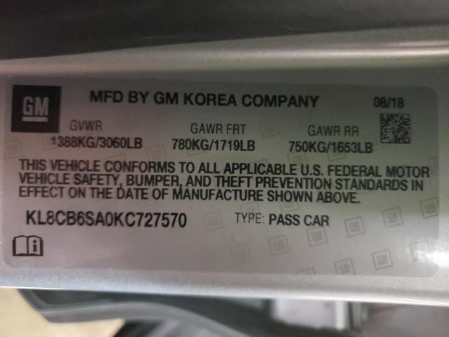 Photo 10 from auction – 2019 CHEVROLET SPARK LS with VIN KL8CB6SA0KC727570