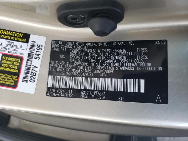 Photo 10 from auction – 2008 TOYOTA SIENNA CE with VIN 5TDZK23C58S179034