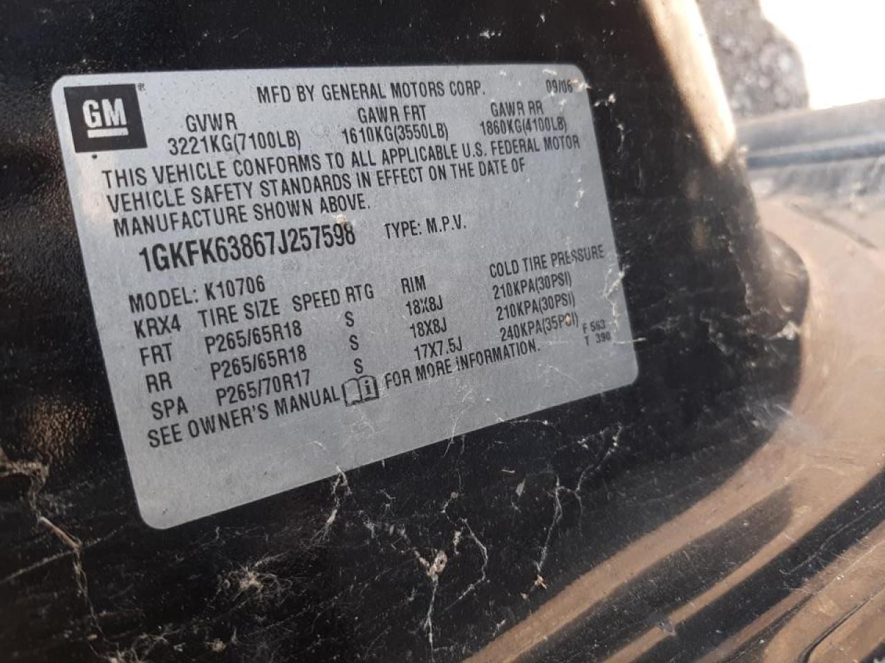 Photo 10 from auction – 2007 GMC YUKON DENA with VIN 1GKFK63867J257598