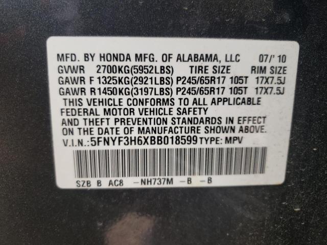 Photo 10 from auction – 2011 HONDA PILOT EXL with VIN 5FNYF3H6XBB018599