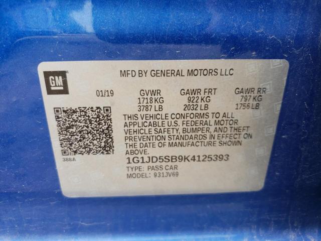 Photo 10 from auction – 2019 CHEVROLET SONIC LT with VIN 1G1JD5SB9K4125393