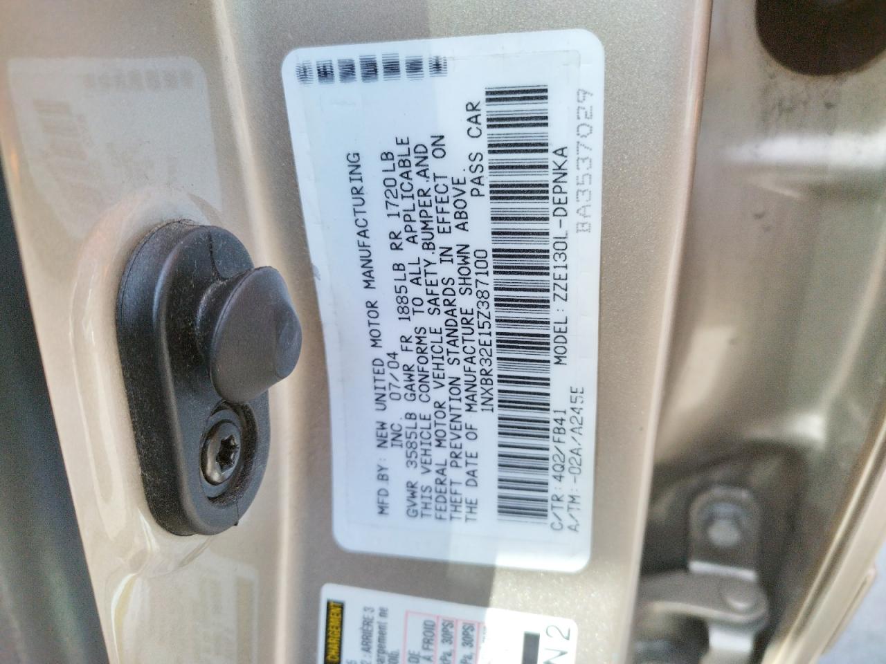 Photo 10 from auction – 2005 TOYOTA COROLLA CE with VIN 1NXBR32E15Z387100